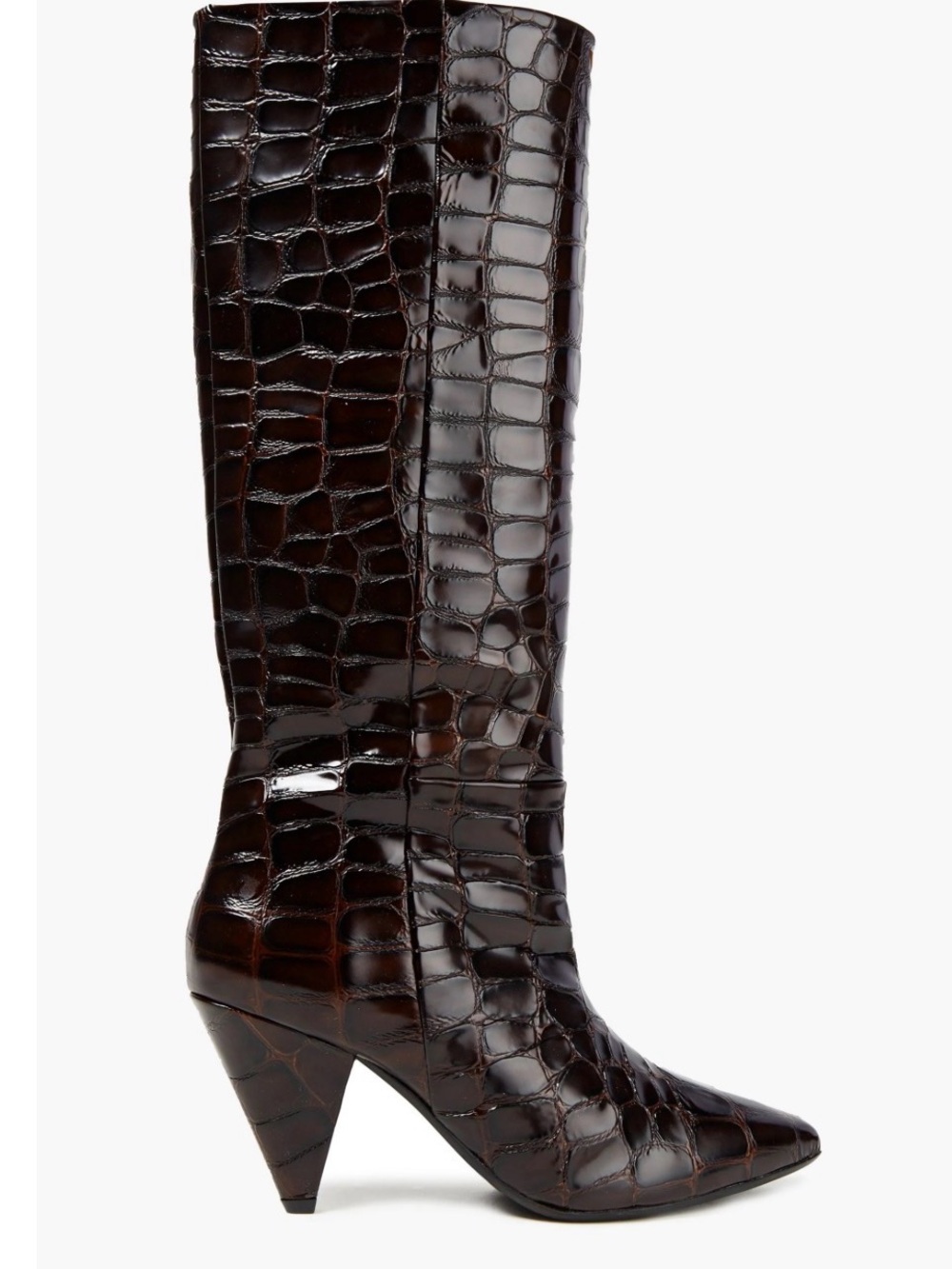 NEW-SAMSØE SAMSØE EU 37 US 6-Tall Croc-Emboss Pointed Toe Boot in Dark Brown